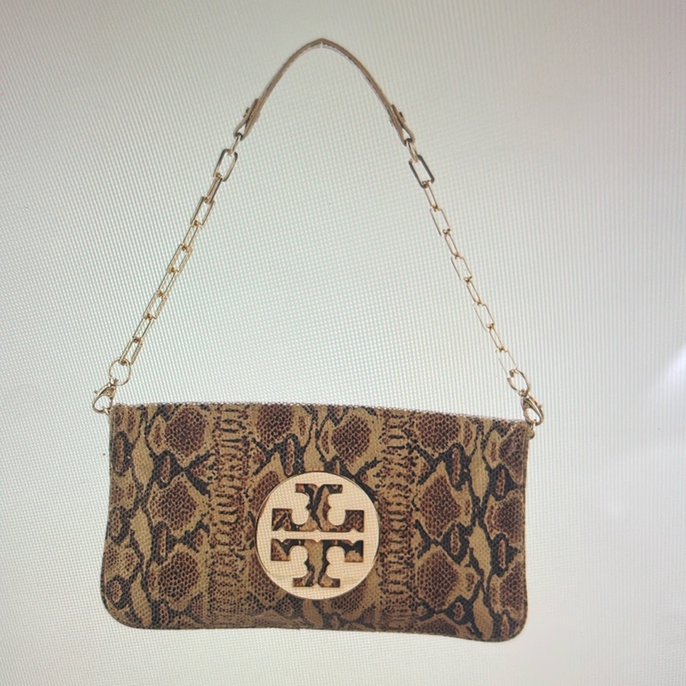 Tory Burch Multicolor Snakeskin Clutch with Gold-Chain Strap